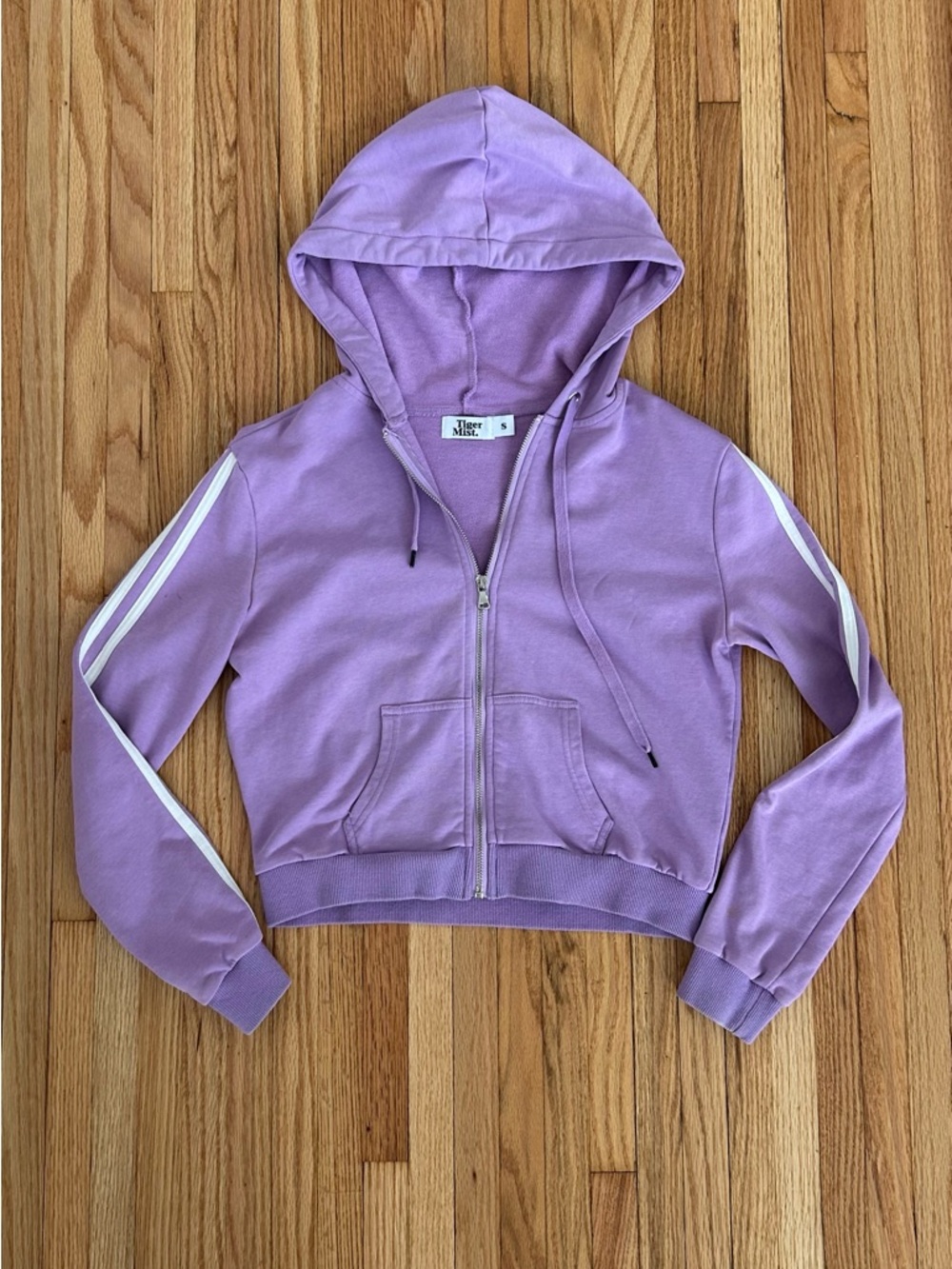 Tiger Mist Lavender Hooded Zip-Up Jacket with White Sleeve Stripes